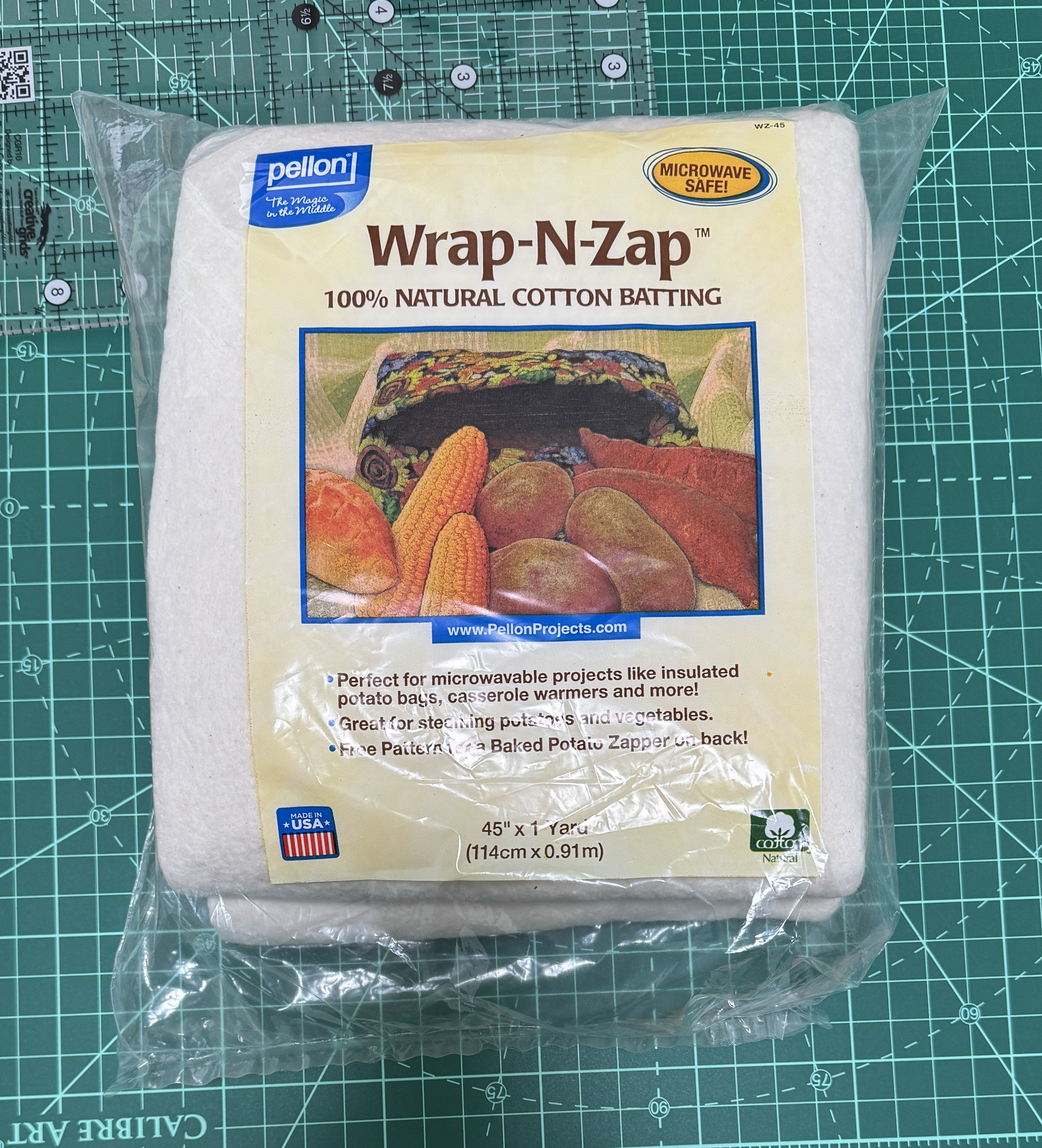Package of Wrap N Zap Pellon cotton batting.
